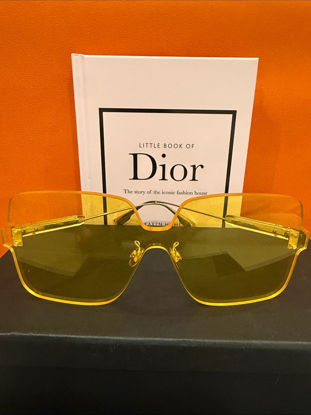 Rare Christian Dior CD Rimless Shield Sunglasses Gold Amber Vintage Y2K w/ Case